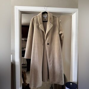 Cream faux fur trench coat